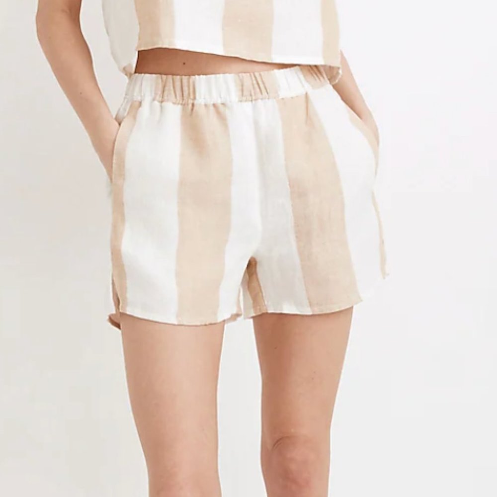 Laude the Label Easy Linen Short Tan & White Tulum Stripe Size Medium